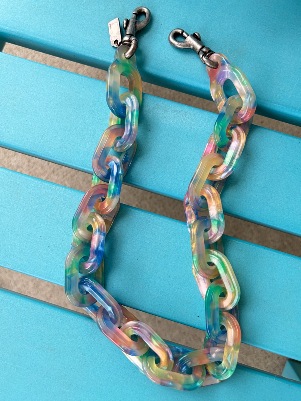 Coach rare resin chain strap multi color blue charm pastel hard to find NWOT - Picture 2 of 8
